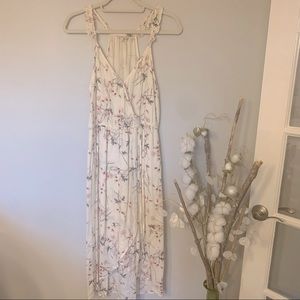 Lucky Brand Cream and Pink Floral Flowy MIDI Wrap Dress
